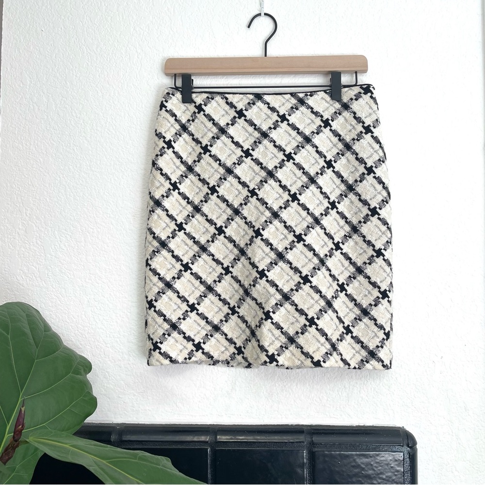 White and Black Plaid Wool Skirt